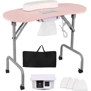 Portable Manicure Table  Desk with  Station & Dust Collector, Foldable  Tech Table for Technician  Salon Workstation with Wrist Pad 4 Lockable Wheels, 36-inch,