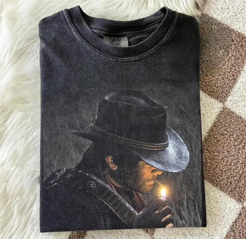 Arthur Morgan Smoking SceneShirt, Vintage Cowboy Graphic Tee, Red Dead T-Shirt, Outlaw Western Shirt, Comfort Colors Retro Gamer Gift