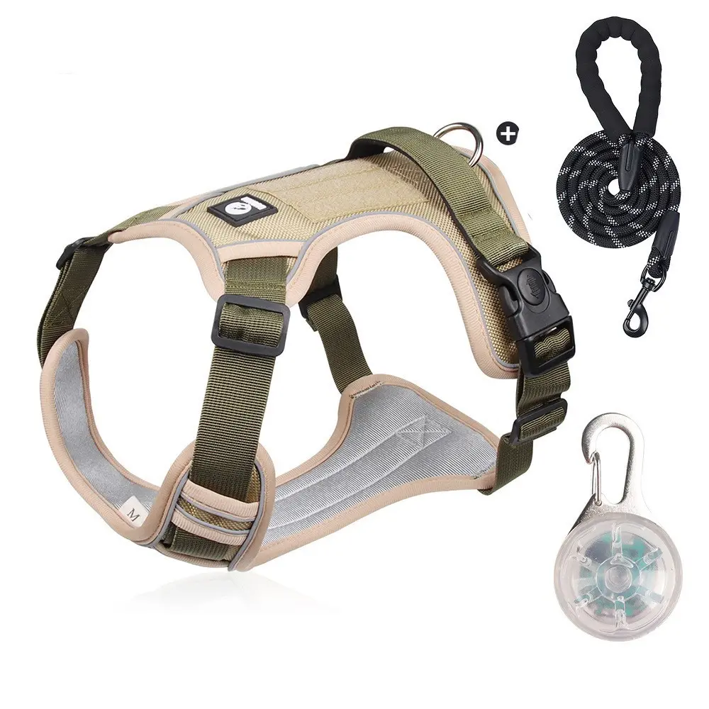 Khaki Harness+2.0m reflective round rope+LED