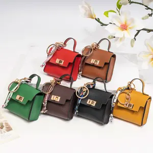 Mini Square Bag Pendant Keychain - High Quality Leather with Colorful Strap, Cute Car Keychain & Bag Charm Accessory