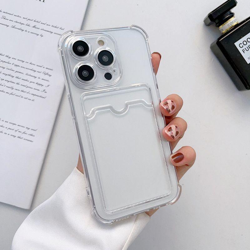 Clear Shockproof Wallet Phone Case Card Slot Card Holder for iPhone 11-17 Pro Max Plus Air, Slim Soft TPU Protective Cover Cute Card Pocket Design Gift