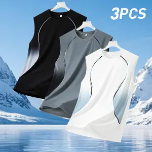 Men’s Quick-Dry Sports Tank Top Set of 3 – Gradient Color Sleeveless Moisture-Wicking Breathable Tops for Running, Basketball Training, and More