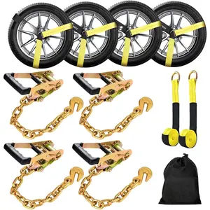 Tie Down Straps for  with Heavy Duty Chain Anchors, 2" x 96" Tire Straps with Ratchet (4PK), 2 Replacement Lasso Straps, 10,000lbs Break Strength