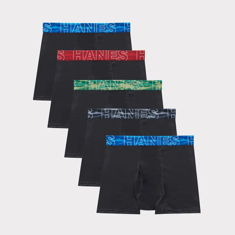 Hanes Moves Boys' Breathable Mesh Boxer Brief Underwear X-temp 5-pack Multi Pack Comfortable Fit Soft Stretch Fabric Bx88b5
