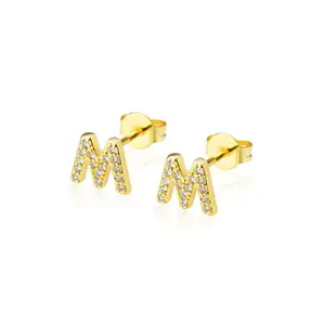 Golden 26 English letter zircon earrings for men and women name jewelry