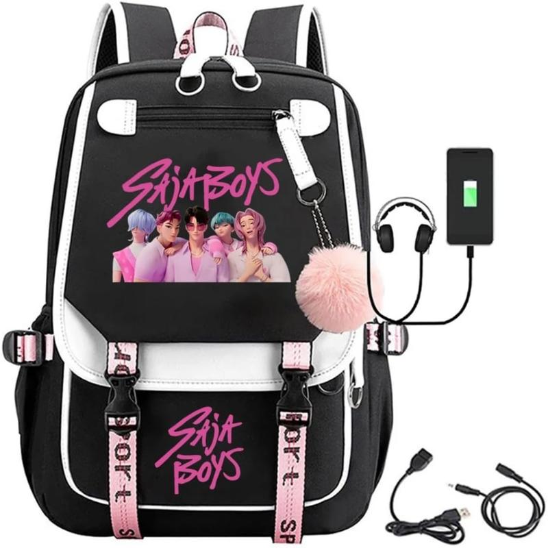 kpop demon hunters backpack Saja Boys Backpack Teenagers Backpacks Hip Hop Gothic Schoolbag (15.6inch,Pink2)