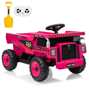 GARVEE 12V Electric Ride On Dump Truck for Toddlers and Young Riders, Featuring Remote Control, Dump Bed, Shovel, LED Lights, and Music, Suitable for Ages 3-8, Rose Red 4 Wheeler Construction Vehicle