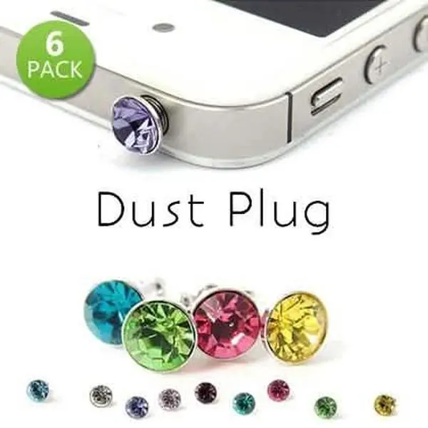 Crystal Diamond Dust Plugs, Convenient 6-Pack Alloy Charms for Device Protection, Compatible with All 3.5mm Audio Jacks, Miniatures, Compatible With All Devices, Crafted From Sparkling Crystal, Elegant