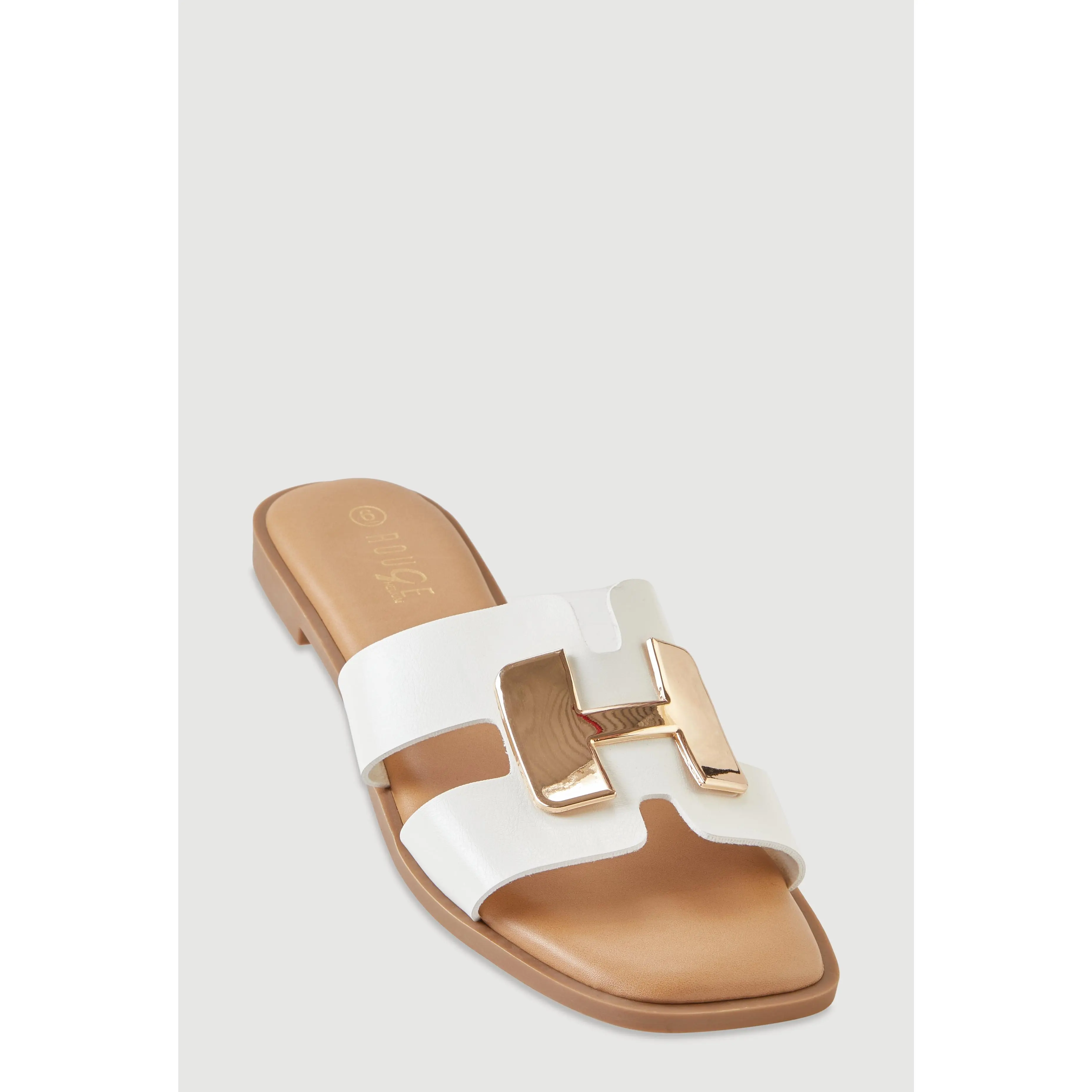 Metallic Pendant Cutout H Band Slide Sandals