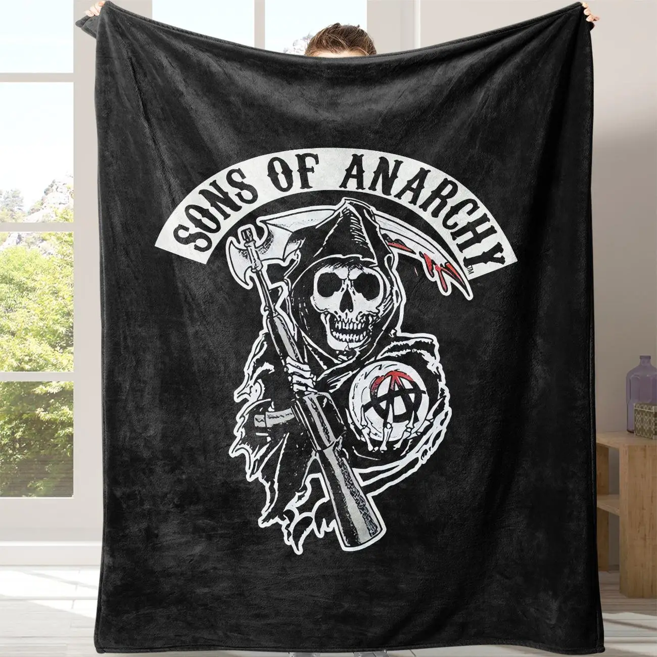 Songs Of Anarchy Letter Print Flannel Blanket, 1 Count Soft Warm Throw Blanket with Storage Bag, Air-conditioned Room Blanket, Warm Nap Blanket for Ho