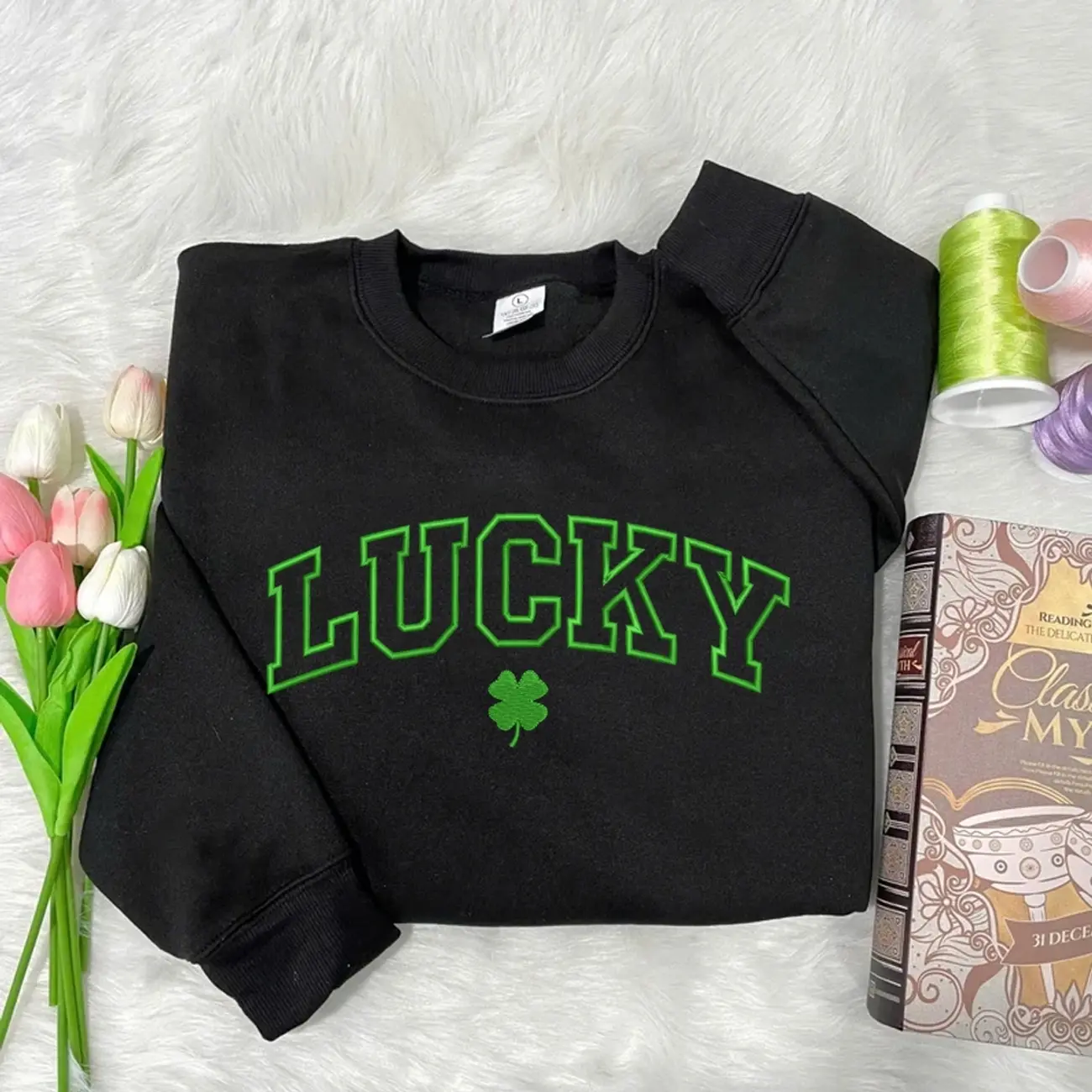 Embroidered Lucky Sweatshirt, Embroidered Crewneck, Saint Patrick's Day Sweatshirt, Lucky Sweatshirt, Unisex, Trending  U