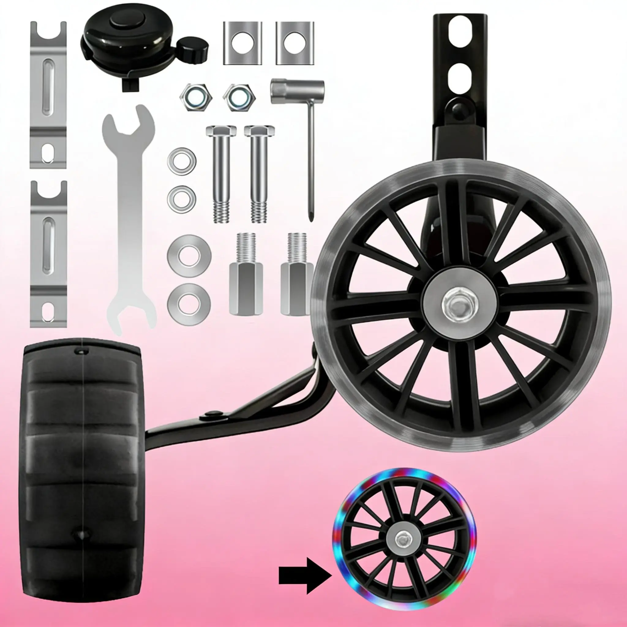 Bike Training Wheels for Kids 12 14 16 18 20 Inch with Flashing Quiet Wheels Fits Variable Single Speed Bikes Big Black