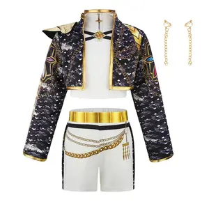 Anime-Inspired Halloween Cosplay Costume Set for Girls – K-Pop Stage Performance Outfit with Accessories