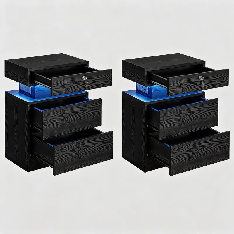 Locking Top Drawer-2 Drawers-Black-2PCS