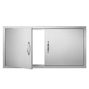 VEVOR BBQ Access Door,  42W x 21H Inch Double Outdoor Kitchen Door, Stainless Steel Flush Mount Door, Wall Vertical Door with Handles, for BBQ Island, Grilling Station, Outside Cabinet