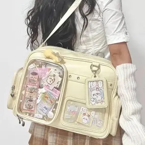 New Y2K Cute Ita Bag Concert Large Capacity Shoulder Bag Lolita Girl Transparent Backpack DIY Badge Display Casual Crossbody Bag