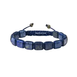 Natural Lapis Lazuli Square Bead Men Bracelet Blue Crystal Energy Healing Gift