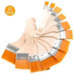 12 Piece Paint Brush Set with Wooden Handles, Assorted Sizes Nylon Bristle Brushes for Acrylic, Watercolor, Oil Painting and Art Crafts