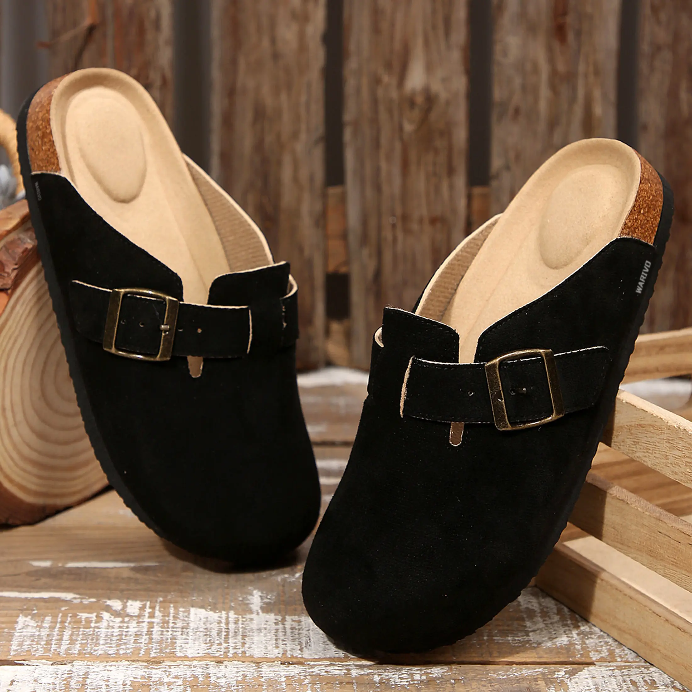 Women's Sandals Suede Suede Leather Cork Footbed Potato Shoes Adjustable Buckle Slip-on Slippers Indoor Outdoor Shoes Platform Footwear