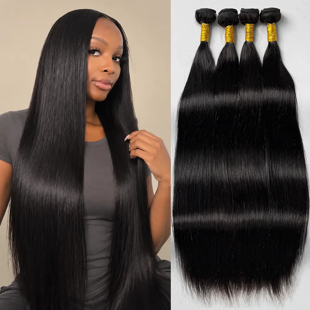 Ramiss 12A Straight Hair Bundles/Body Wave Human Hair Bundles P4 27 Highlight Hair Bundles 30Inch Quick Weave Extensions 4*4/2*6Lace Closure With Human Hair 95-100G/Bundle