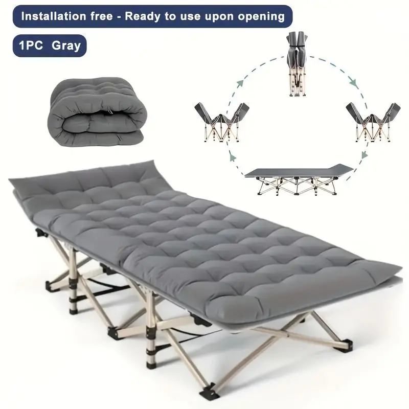 75-inch heavy-duty  folding bed,single bed 10-leg design for stable support, portable camping bed with side pockets and mattress, winter camping equipment