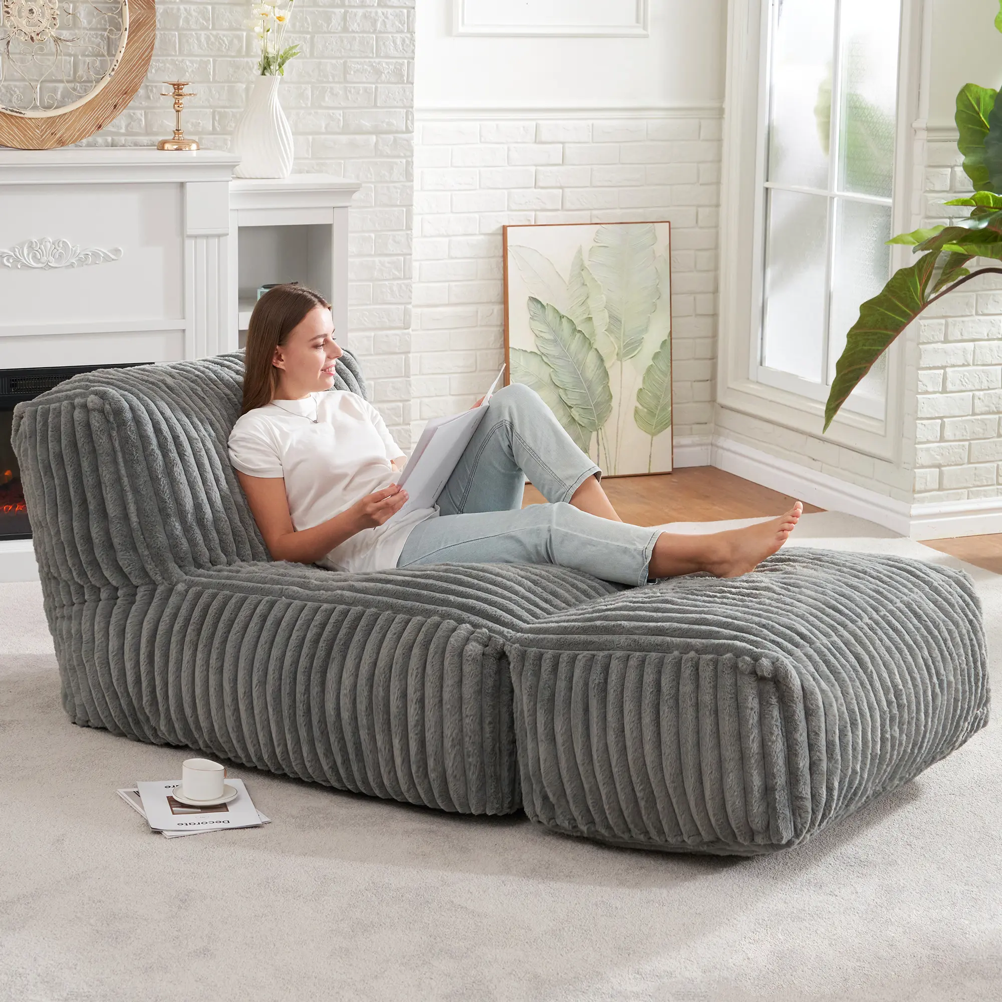 Hobestluk Bean Bag Chair Big Bean Bag Lounger for Adults Bean Bag Couch with Memory Foam Filled for Living Room, Bedroom or Balcony