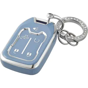Key Fob Cover with Keychain Compatible with GMC Key Fob Case for Chevy Suburban Tahoe Terrain Acadia Yukon Silverado GMC Sierra 1500 2500HD 3500HD Car Accessories, Blue