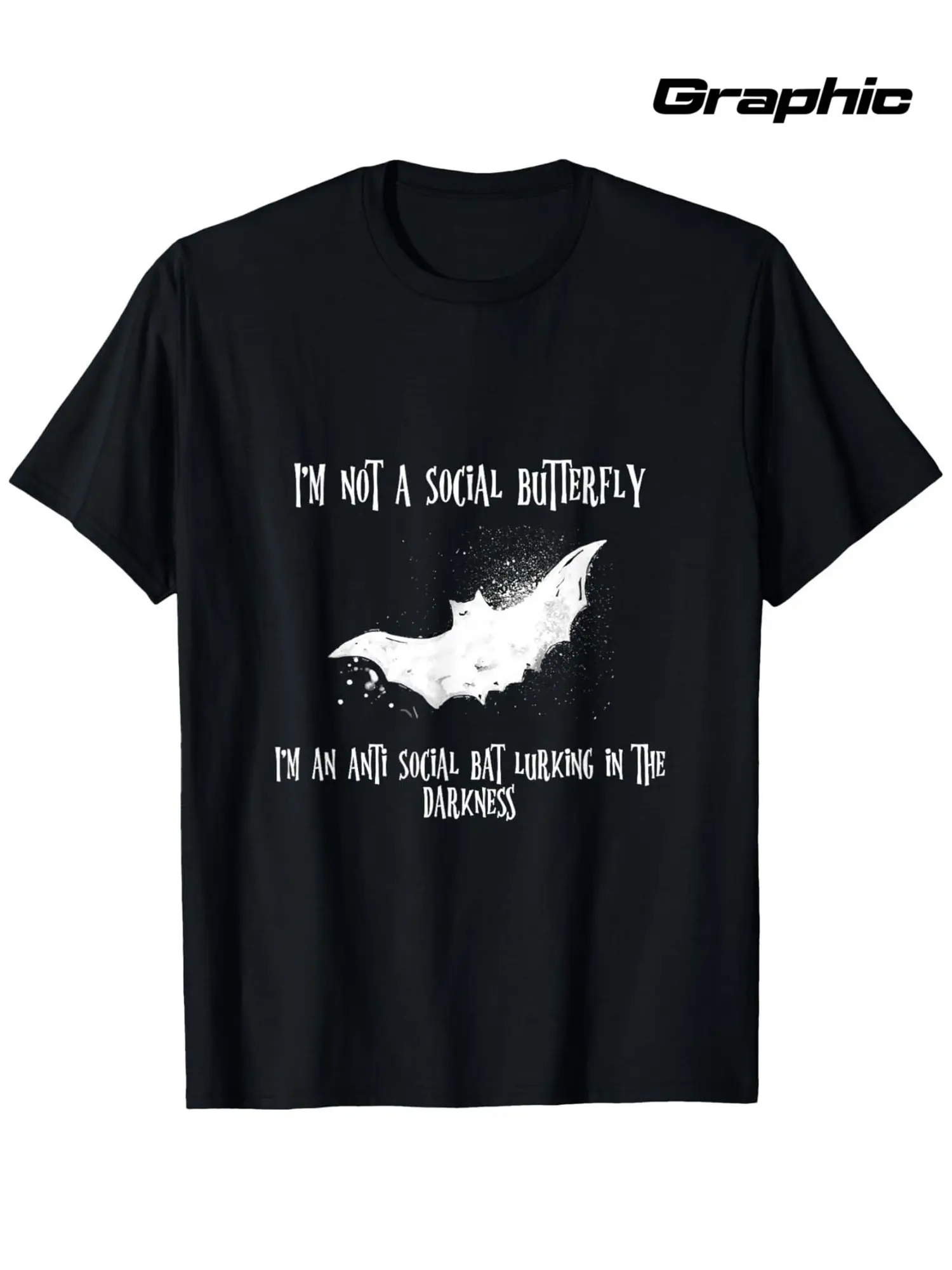 MenS Gothic Vampire Bat T-Shirt - Anti-Social Emo Graphic Tee with Im Not a Social Butterfly Slogan - Heavyweight 180gsm Cotton Shirt - Loose Fit Gothic Clothing for Halloween, Goth Subculture - Sizes S-XXXL( BlackWhite Print) - Perfect for Dark