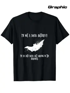 MenS Gothic Vampire Bat T-Shirt - Anti-Social Emo Graphic Tee with Im Not a Social Butterfly Slogan - Heavyweight 180gsm Cotton Shirt - Loose Fit Gothic Clothing for Halloween, Goth Subculture - Sizes S-XXXL( BlackWhite Print) - Perfect for Dark