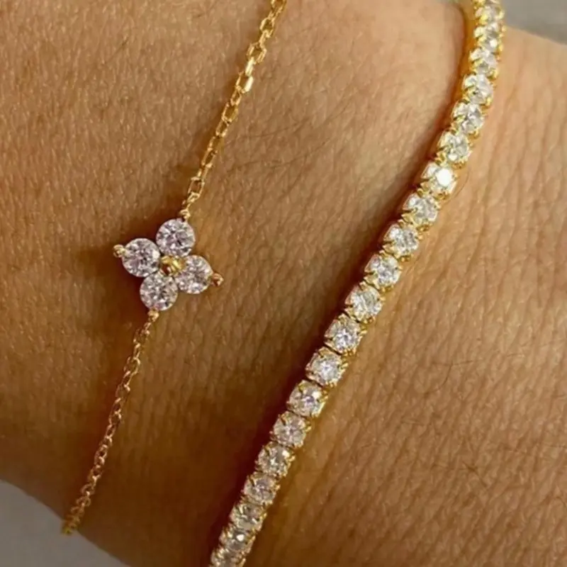 Flower Design Bracelet, Cubic Zirconia Bracelet, Stackable Bracelets, Stacking Bracelet, Jewelry Accessories for Women, Jewelry for Birthday Gift, Rhinestone Bangle Bracelet, Beautiful Bracelets