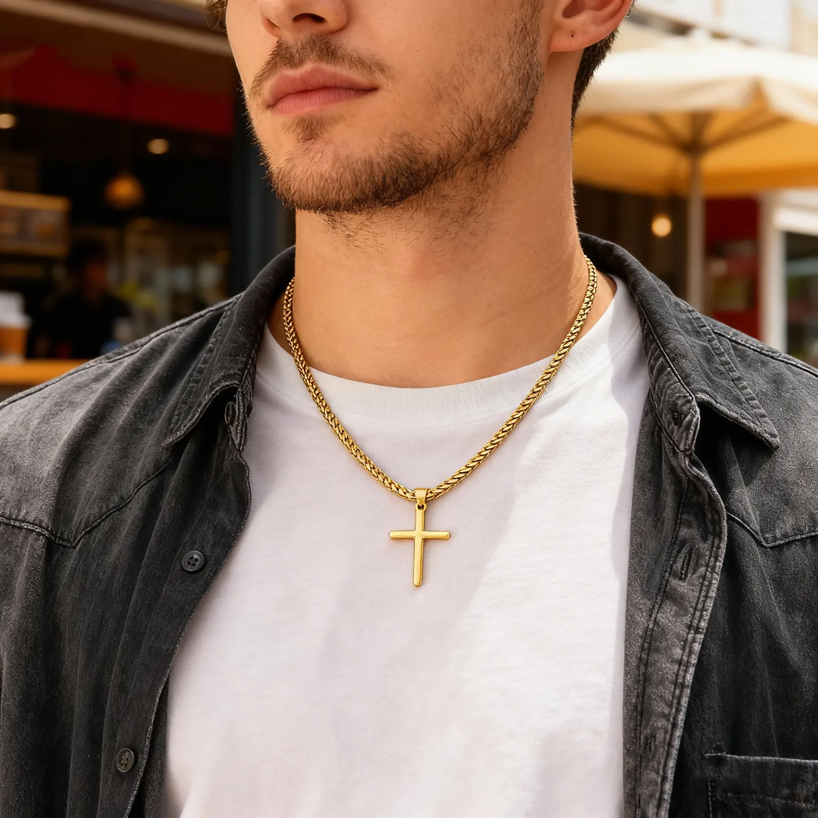 CaptainSteel Punk Crucifix Pendant Cuban Link Chain - 22/24in Stainless Steel Gold/Silver Hip Hop Jewelry, Men's Accessories, Crucifix Necklace, Versatile Gift for Boyfriend's Birthday & Anniversary, Gifts For Boyfriend, Anniversary Gift For Him