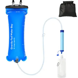 Personal Water Filter, Survival Gravity Water Filter Straw, Camping Water Filtration System, 0.79gal Bag, 0.1 Micron, 5 Stage Filtration, Camping Essentials