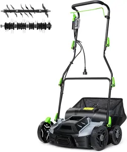 14-Inch Electric Lawn Dethatcher Scarifier 15.5 Amp with 14.5 Gal Collection Bag for Yard Care and Lawn Aeration
