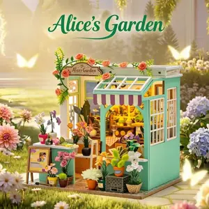 DIY Book Nook Kit, Alice's Garden Miniature Dollhouse with LED Light, 3D Wooden Puzzle Creative Gift for Adults & Teens