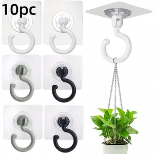 10 Piece Rotatable Sticky Hooks for Wind Chimes, Plants, Ceiling Decor, No Drill Ceiling Hooks, Strong Adhesive Clothes Hangers