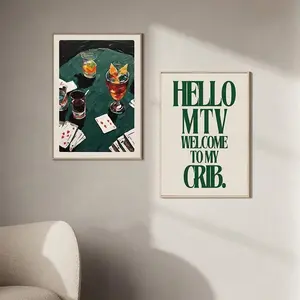 Two-Piece Frameless Hello Mtv Poster Set, Classic & Wall Art, Nursery Living Room Office Decor, Durable Polypropylene Frame