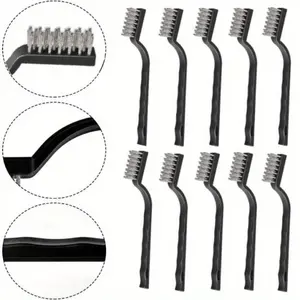 10 Pcs Mini Stainless Steel Wire Brush Set for Cleaning Welding Slag Rust, Wire Bristle Scratch Brush Set, Curved Handle Brushes
