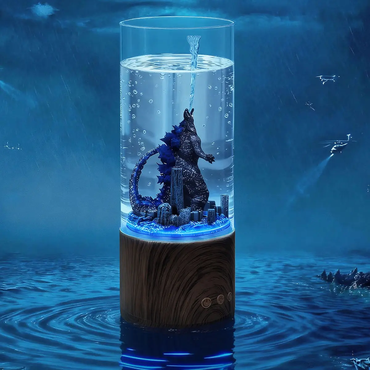 Monster Figure In Glass Cylinder LED Water Lamp, Multi-Color Remote Control Tabletop Night Light, Spooky Halloween Decor Desktop Ornament Gift