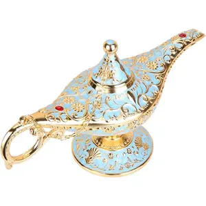 Aladdin Magic Genie Lamp Light for Home Party Wedding Table Decoration & ,Classic Zinc Alloy Arabian Lamp  Box(Light Blue)