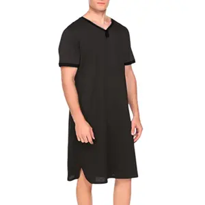 Men’s pajama set, loose fit, soft breathable fabric, short sleeves and crew neck, comfortable loungewear for spring and summer.