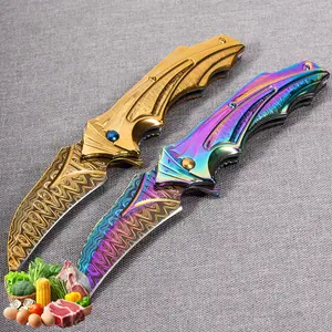Gold & Rainbow Folding Pocket Knife | EDC Essential for Camping & Hiking
