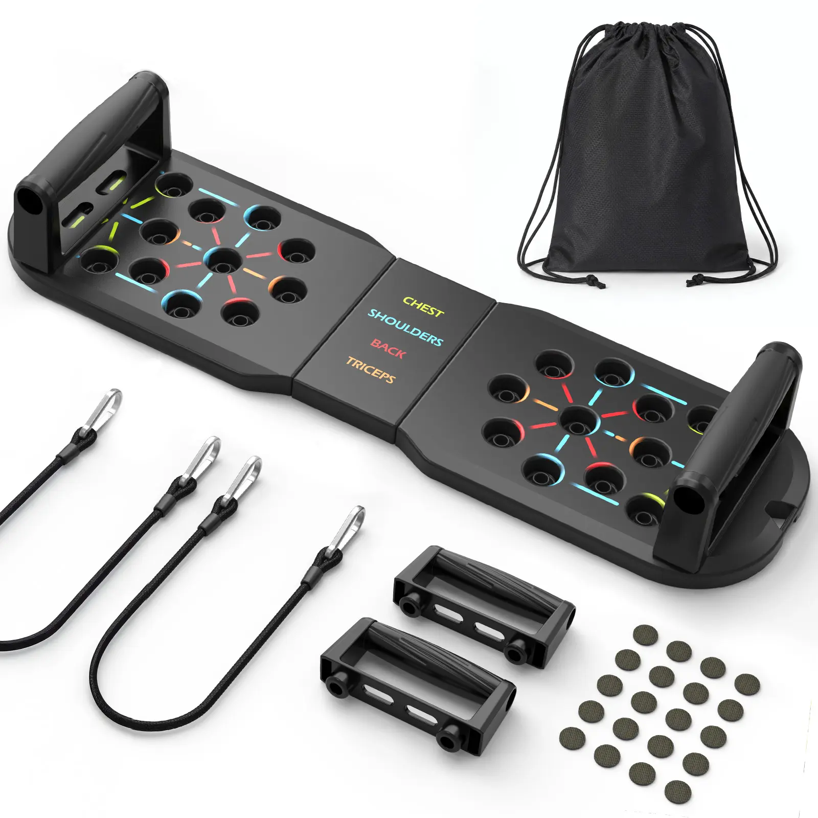 JLoibao 20-in-1 Push-Up & Sit-Up Board Combination with Matching Handles & Tension Ropes - Home Strength Training Equipment for Men