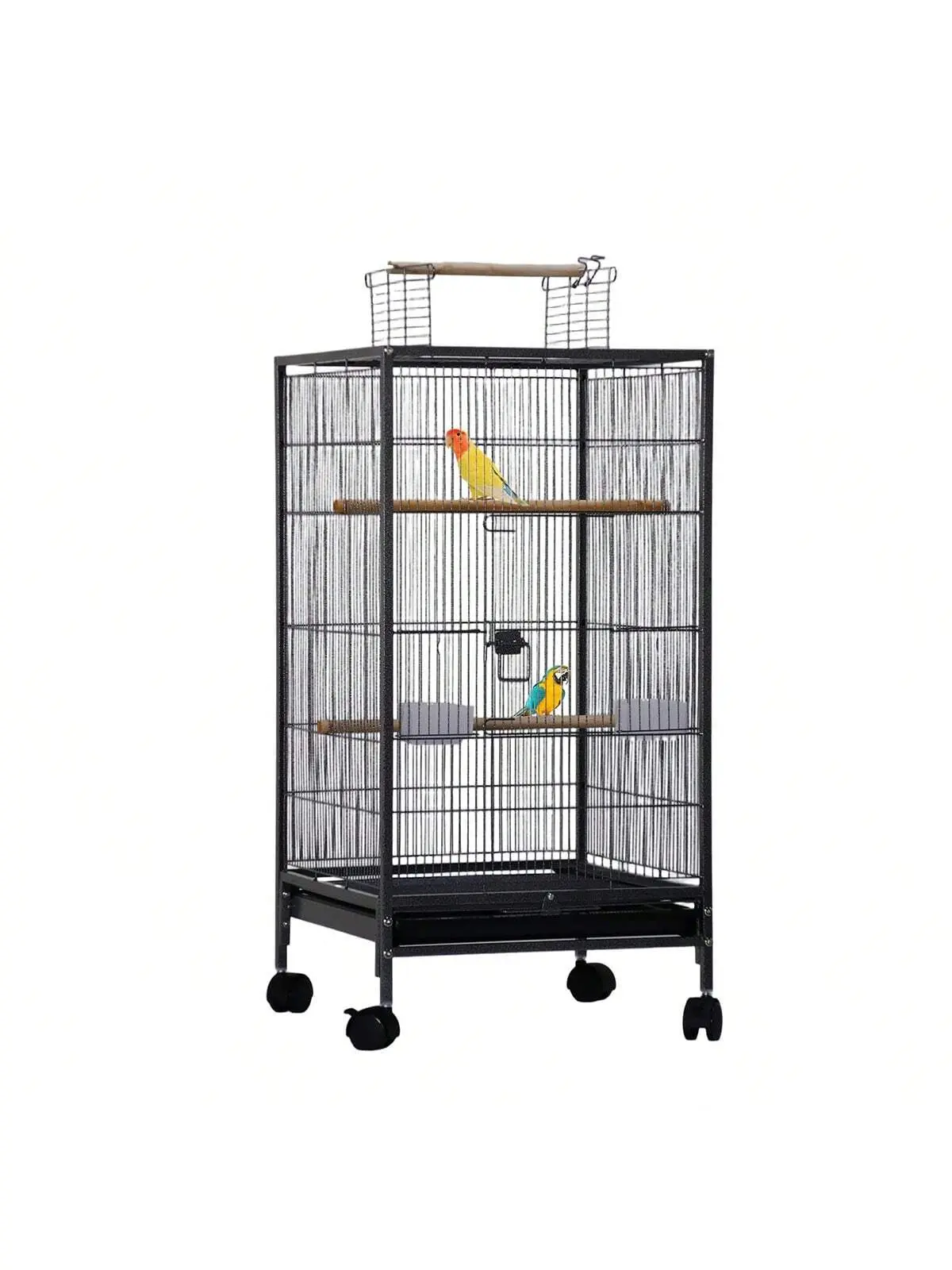 Gaomon 40-Inch Powder-Coated Wrought Iron Open-Top Hanging Bird Cage - with Slide-Out Tray, Water Bottle, Feeder - for Small to Mid-Sized Birds, Parakeet Cages