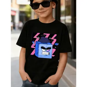 Blue Cube With Angry Face And Lightning Unisex T-shirt girls stocking stuffers country boy clothes girlset teen girl clothes cute clothes for teens boys stuff stocking stuffers for girls downtown girl outfit outfit for school cool girl outfits