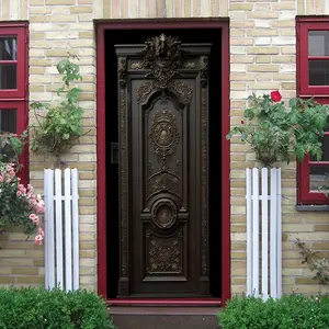 2pcs European Retro Relief Decorative Door Wall Sticker Stereo Imitation Solid Wood Bronze Carving Self Adhesive Wallpaper Living Room Background Wall Decoration Sticker Removable Waterproof PVC Material