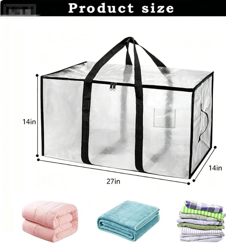 2/4/6 Packs Extra Large Heavy Duty Moving Bags — Waterproof Storage Totes with Zippers & Handles, Foldable for College Dorm and Home Storage (Clear)