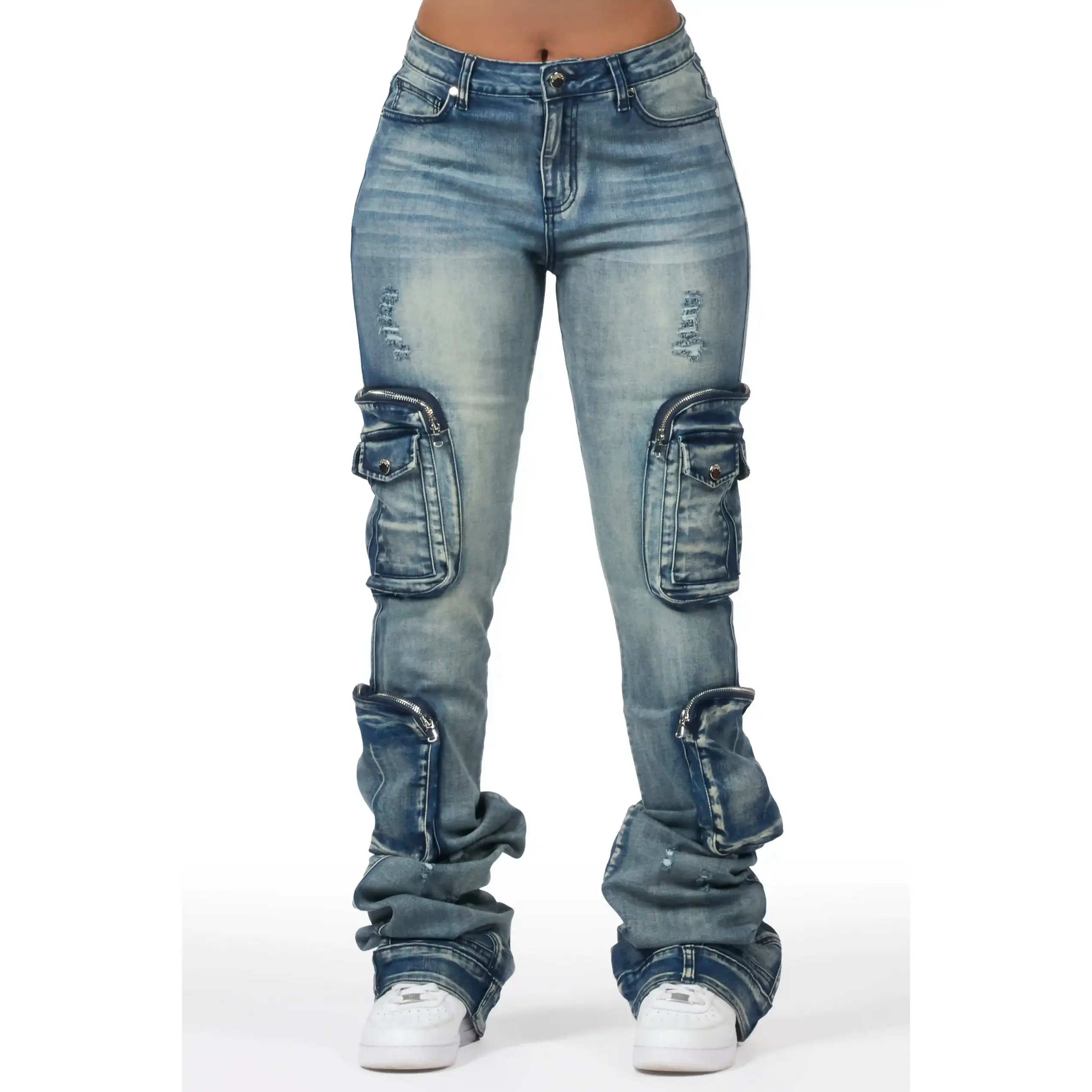 Alisson Dark Wash Tinted Cargo Super Stacked Jean Alisson Dark Wash Tinted Cargo Super Stacked Jean