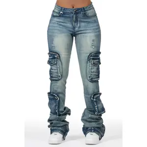 Alisson Dark Wash Tinted Cargo Super Stacked Jean Alisson Dark Wash Tinted Cargo Super Stacked Jean