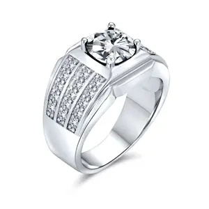 3 Row Pave Wide Side Band 3CTW CZ Solitaire Statement Ring Silver Plated Wedding Anniversary Ring Round Cut Rings