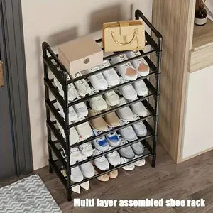 TAIMASI 1pc Multi-Layer Shoe Rack, Black Shoe Storage Stand, Simple Household Shoe Storage And Organization, Multifunctional Storage Shelf, Space Saving Shoe Rack, Suitable For Doorway, Bedroom, Corridor